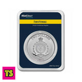 Back of Coin Detail Featuring the Seal of Niue, 2022 1 oz Silver Niue Star Wars Grogu “Baby Yoda”, APMEX (MintDirect® Premier + PCGS First Strike Eligible) | ToySack, buy licensed gold and silver bullion coins for sale online at ToySack