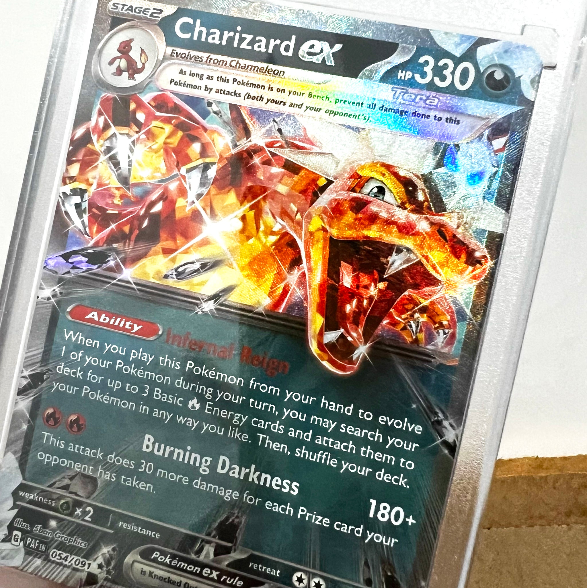 Charizard EX 054/091 (Double Holo Tera Form) with Protector, Pokemon Obsidian Flames TCG | ToySack "ToysAaack" | Re/Create Your Childhood Charizard EX 054/091 (Double Holo Tera Form) with Protector, Pokemon Obsidian Flames TCG | ToySack "ToysAaack" | Re/Create Your Childhood