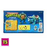 Back of Box Details, Cave Turtles Leo & Dingy Dino, Teenage Mutant Ninja Turtles by Playmates Toys 1993 | ToySack, buy vintage Ninja Turtles TMNT toys and collectibles for sale online at ToySack