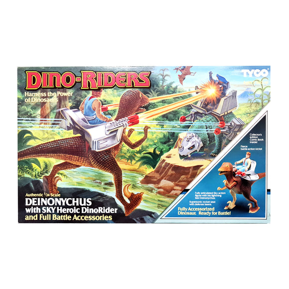 Deinonychus with Sky Heroic Dino-Rider (Brand New MIB Excellent Card Condition), Vintage Dino-Riders by Tyco 1988 | ToySack, buy vintage Dino-Riders toys for sale online at ToySack Philippines