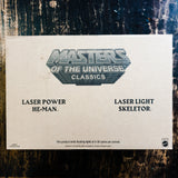 Laser Power He-Man & Laser Light Skeletor MOTUC Mailer Box, buy the He-Man toys for sale online at ToySack