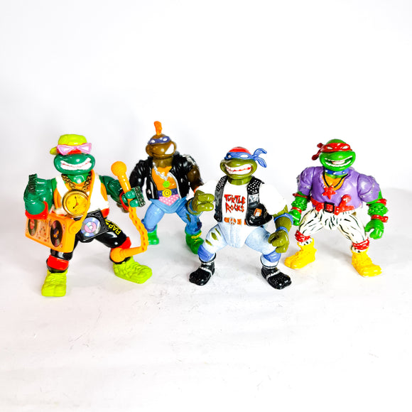 ToySack | Set of 4 Turtles, Rock'N Rollin' Teenage Mutant Ninja Turtles (TMNT) by Playmates toys 1991, buy vintage TMNT toys for sale online at ToySack Philippines